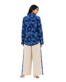 Beige Cotton Slub Co-ord Set With Printed Back Patch