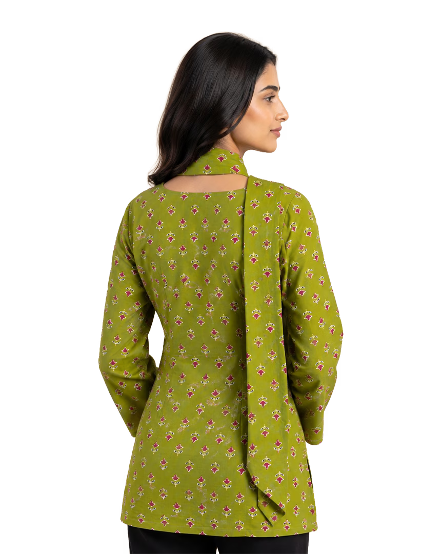 Floral Printed Short Kurti With Choker Dupatta