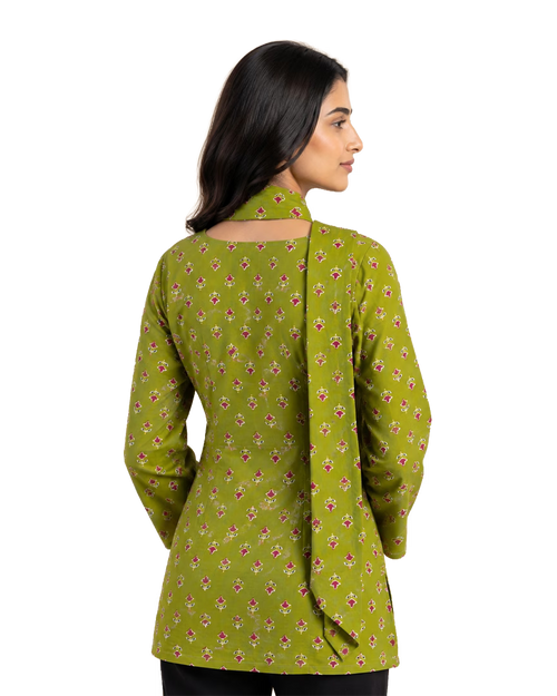Floral Printed Short Kurti With Choker Dupatta