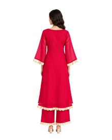 Red & Gold Scallop-Trim Kurta Palazzo Set