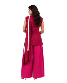 Fuchsia Floral Booti Sleeveless Kurti Set with Chiffon Dupatta