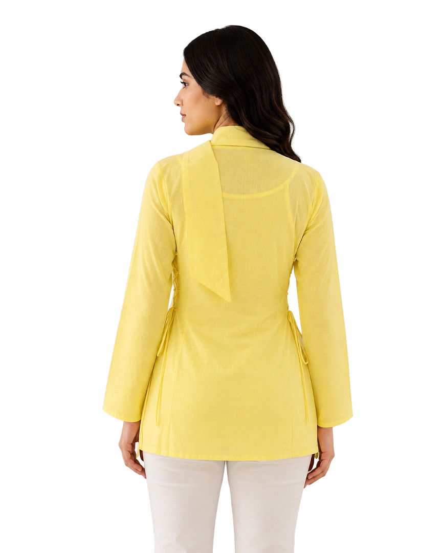 Lemon Yellow Short Kurti With Attached Choker Scarf
