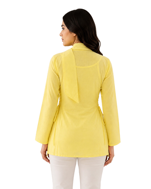 Lemon Yellow Short Kurti With Attached Choker Scarf