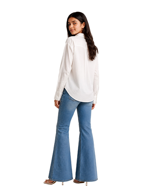 White Cotton Shirt With Leopard Print Pocket