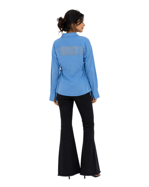 Sky Blue Cotton Mulmul Shirt With Side Ties