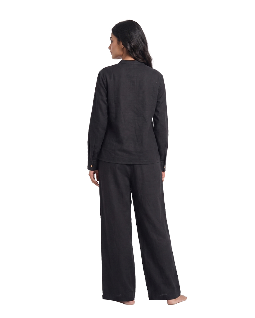 Classic Black Slub Tunic & Trousers Set