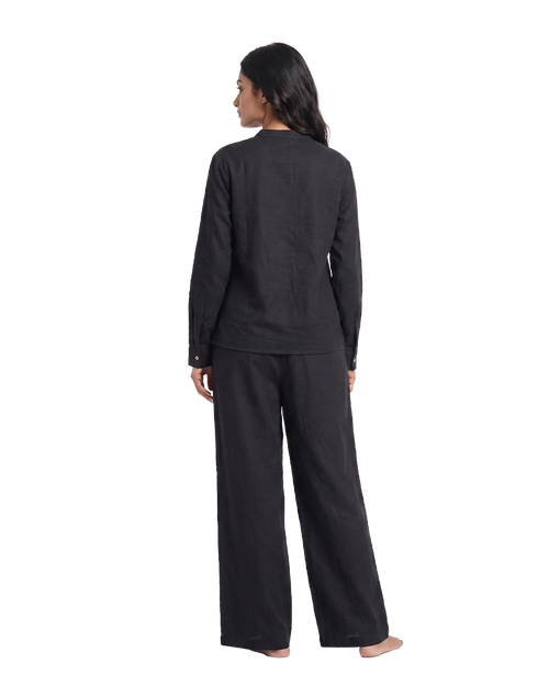Classic Black Slub Tunic & Trousers Set