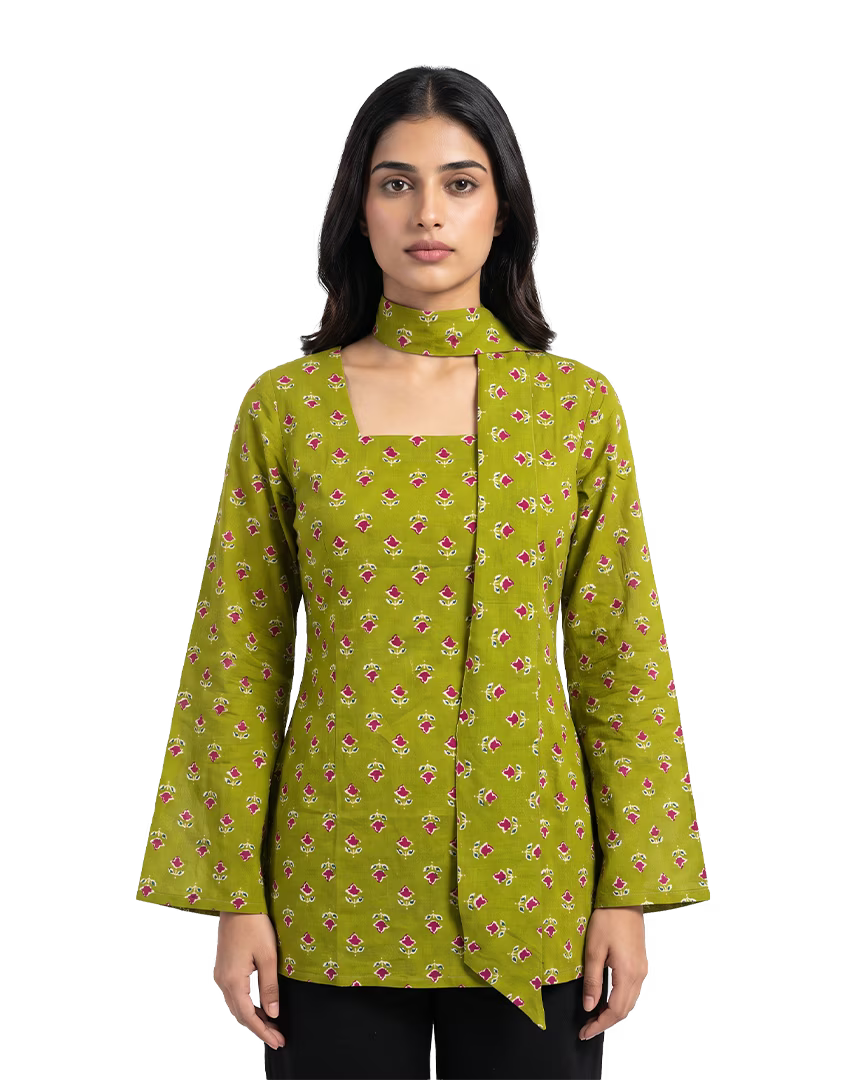 Floral Printed Short Kurti With Choker Dupatta