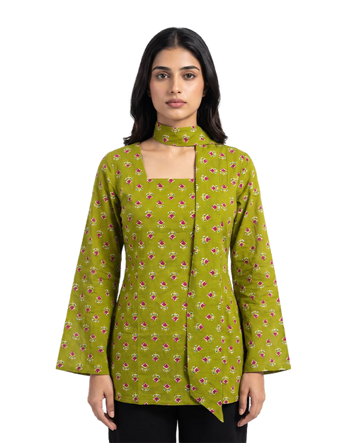 Floral Printed Short Kurti With Choker Dupatta