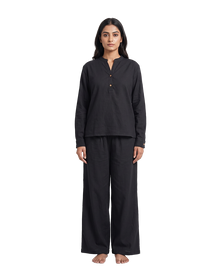 Classic Black Slub Tunic & Trousers Set