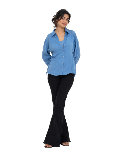 Sky Blue Cotton Mulmul Shirt With Side Ties