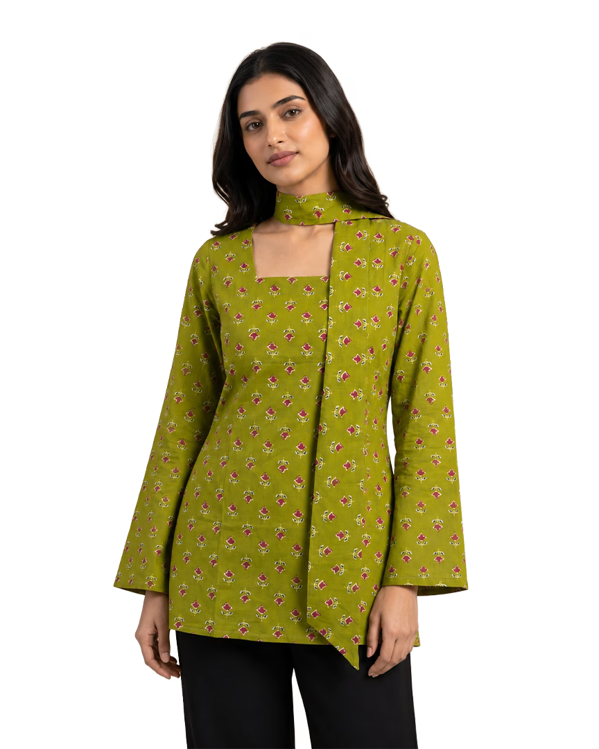 Floral Printed Short Kurti With Choker Dupatta