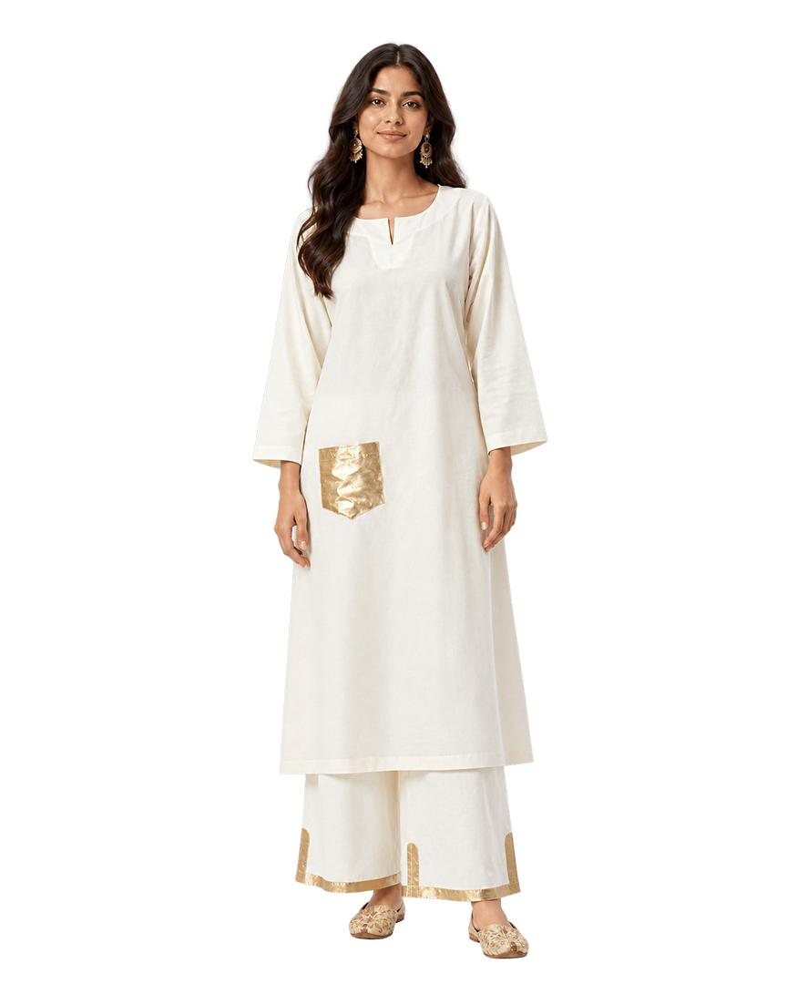 Metallic Accent Cotton Kurta Set