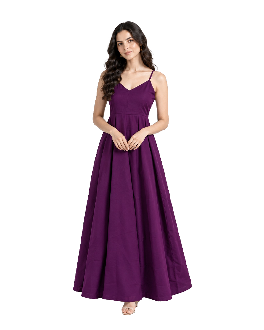 Plum Purple Strappy Maxi Dress - front view