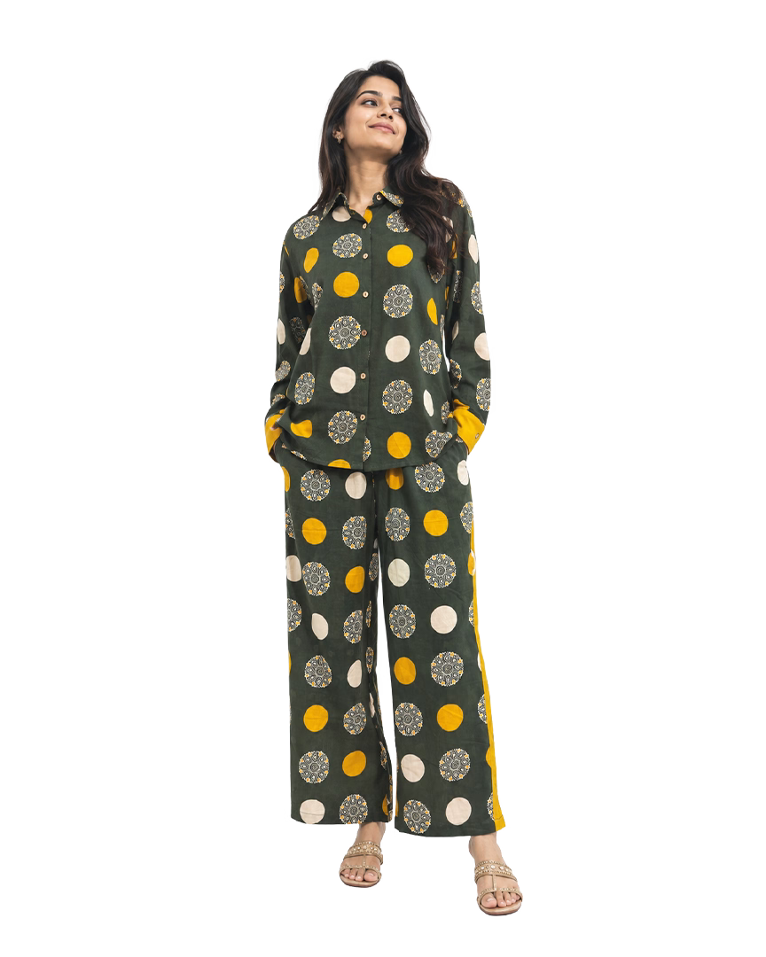 Dual-Cotton Polka & Mandala Co-ord Set - front view