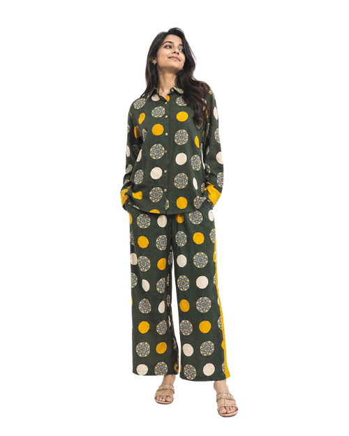 Dual-Cotton Polka & Mandala Co-ord Set - front view