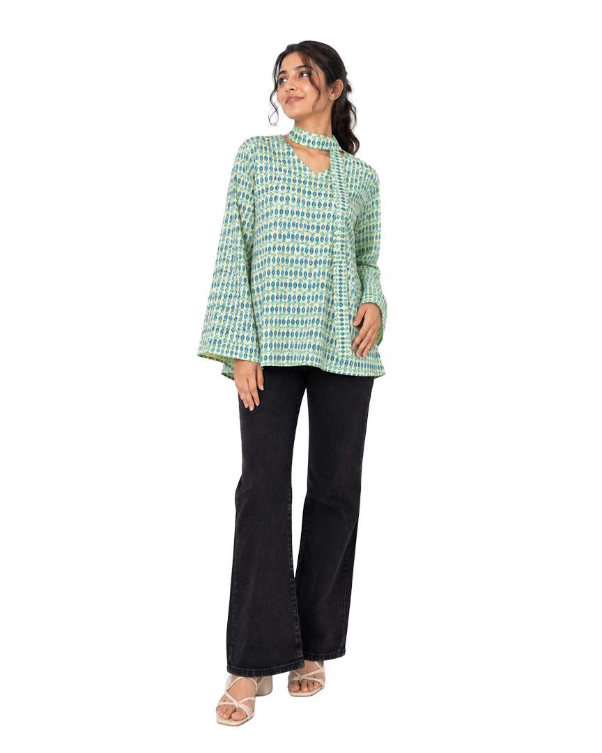 Pineapple Printed Short Tunic With Neck Band