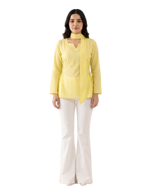 Lemon Yellow Short Kurti With Attached Choker Scarf