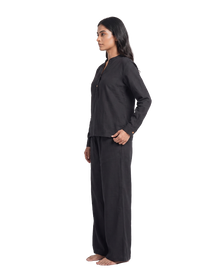 Classic Black Slub Tunic & Trousers Set