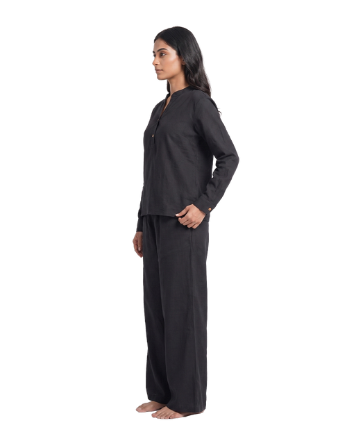 Classic Black Slub Tunic & Trousers Set