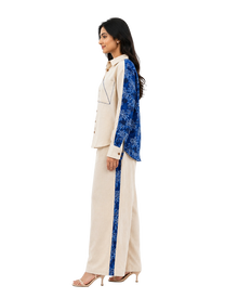 Beige Cotton Slub Co-ord Set With Printed Back Patch