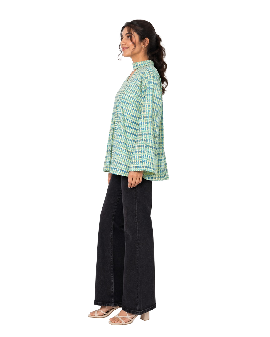 Pineapple Printed Short Tunic With Neck Band