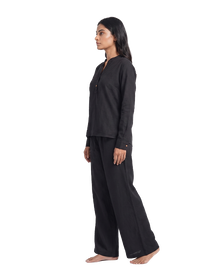 Classic Black Slub Tunic & Trousers Set