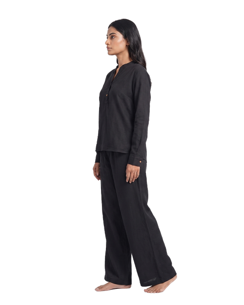 Classic Black Slub Tunic & Trousers Set