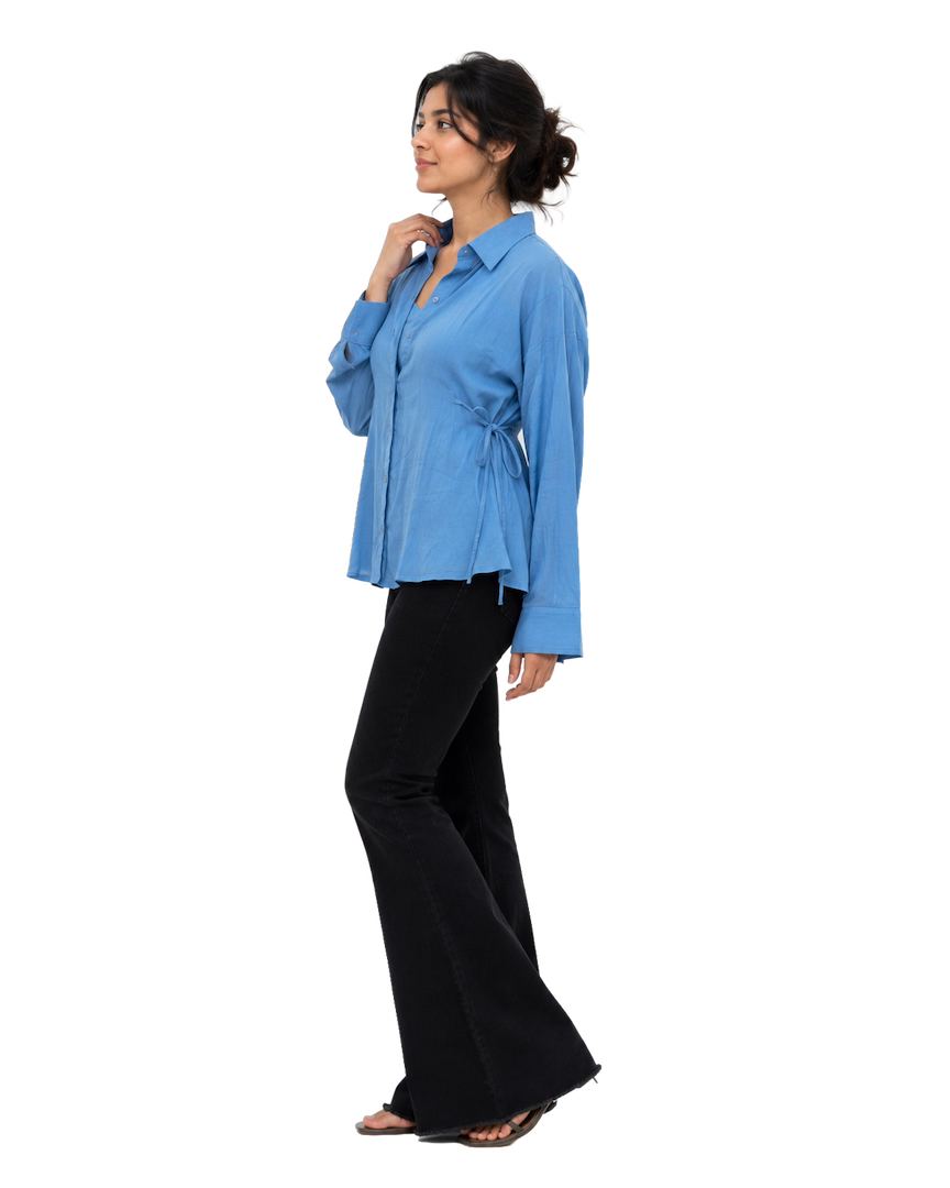 Sky Blue Cotton Mulmul Shirt With Side Ties