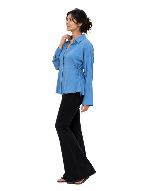 Sky Blue Cotton Mulmul Shirt With Side Ties