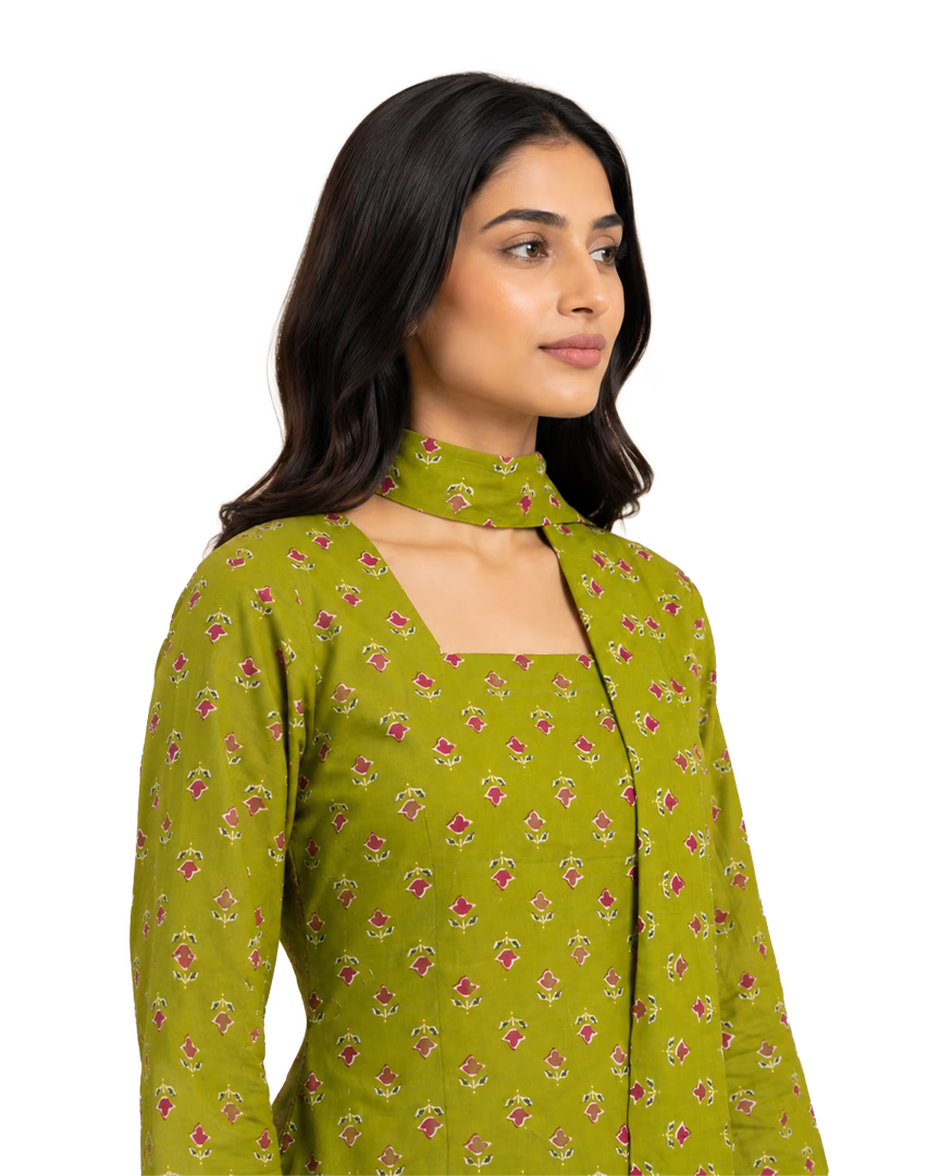 Floral Printed Short Kurti With Choker Dupatta