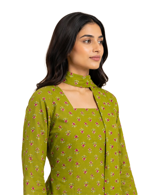 Floral Printed Short Kurti With Choker Dupatta